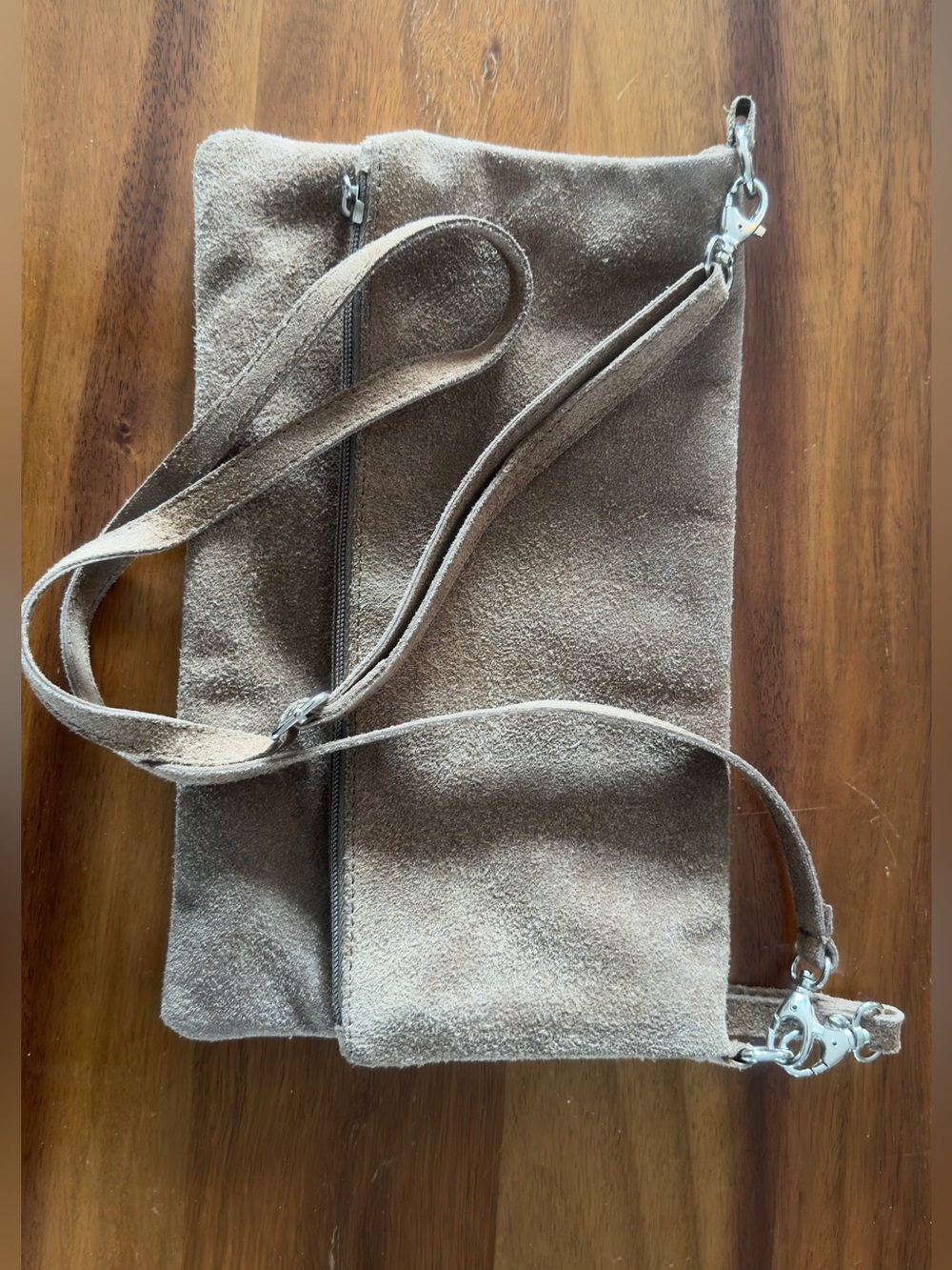Suede Crossbody Clutch Bag in Brown